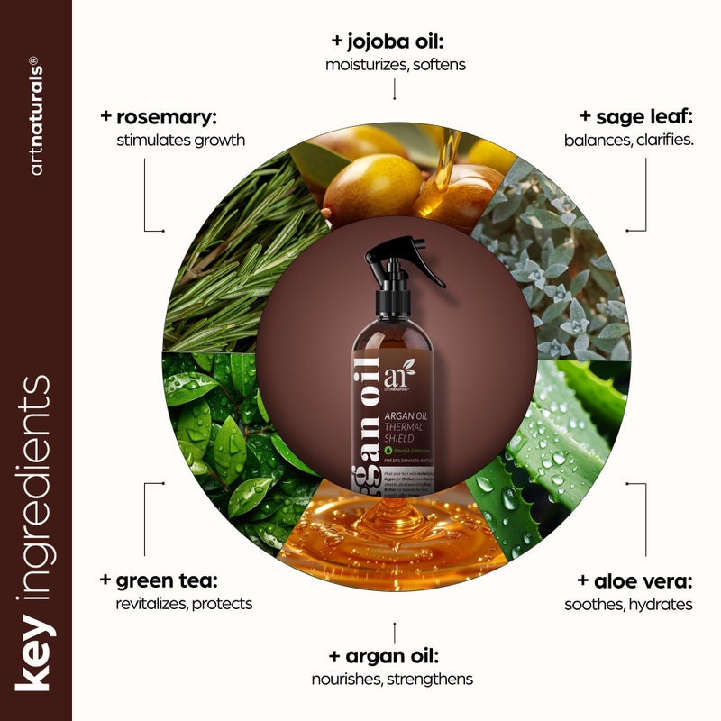 artnaturals بخاخ حماية الشعر الحراري من Artnaturals - (8 أونصة سائلة / 236 مل) - بخاخ حماية من الحرارة ضد حرارة مكواة الشعر - زيت الأرجان يمنع التلف والتكسر وتقصف الأطراف - خالٍ من الكبريتات (ANHA-0801) - Image 4