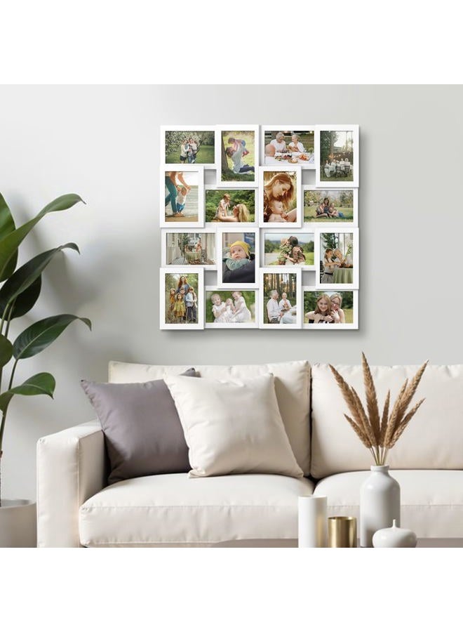 J.M.Deco إطارات صور كولاج للجدار 16 فتحة، إطار صور كبير معلق للجدار لصور 4x6، ذكرى لم الشمل مع الأصدقاء والعائلة - أبيض نقي - Image 4