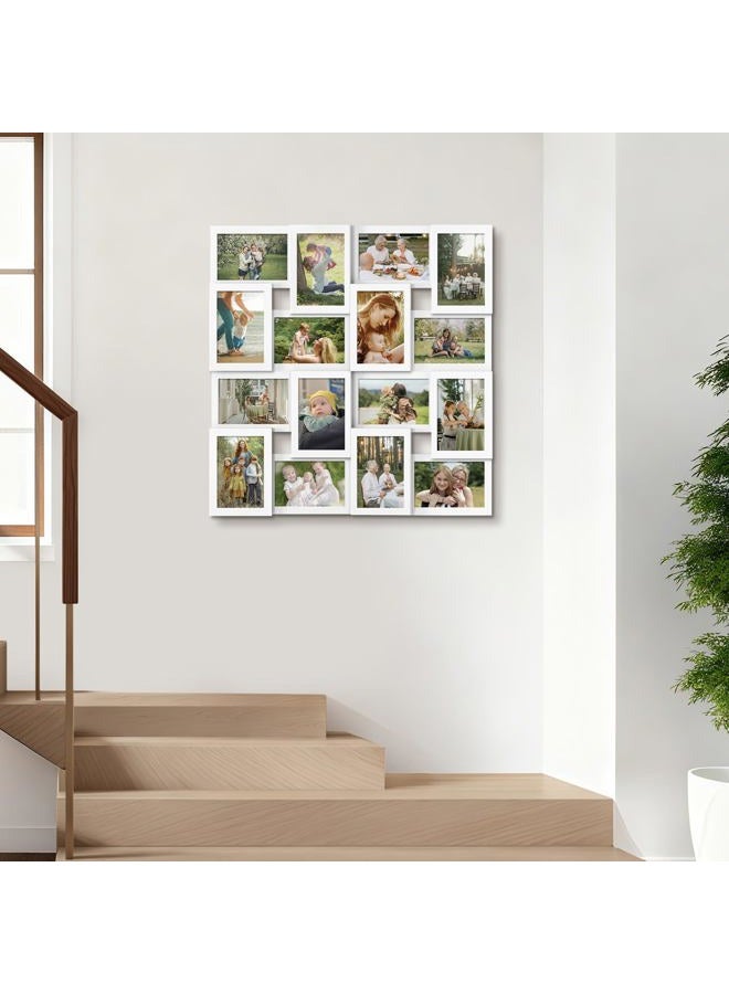 J.M.Deco إطارات صور كولاج للجدار 16 فتحة، إطار صور كبير معلق للجدار لصور 4x6، ذكرى لم الشمل مع الأصدقاء والعائلة - أبيض نقي - Image 5