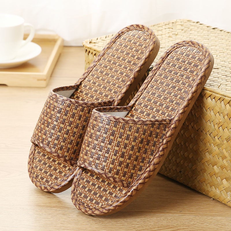 New Japanese-style Rattan Grass Mens and Womens Bamboo Mats Woven Indoor Couple Summer Linen Sandals and Slippers Stall for Wholesale Rattan grass New blowing bottom