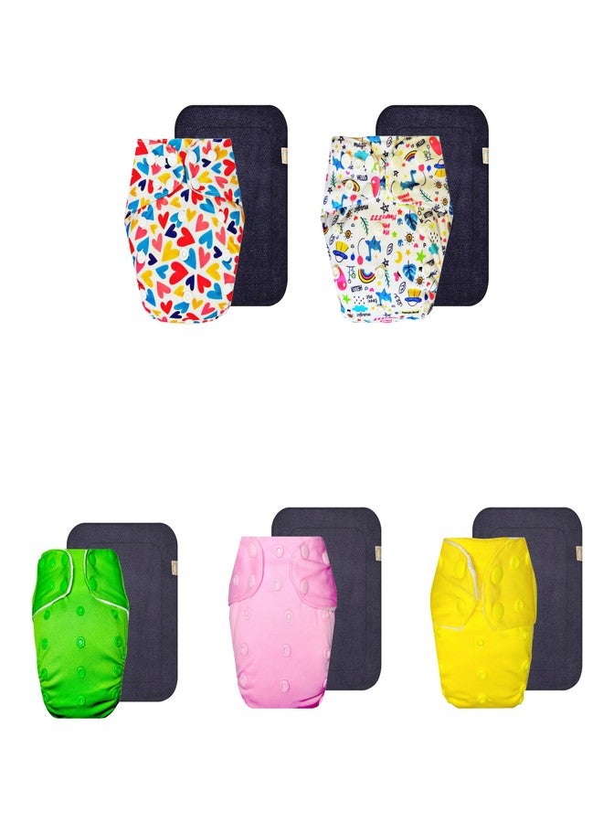 Dumbledo Premium Cloth Diaper with Gray Insert (Pack of 5) | Dry Feel and Comfortable | Reusable & Washable | Adjustable Snaps | Perfect for Indian Summers | 3 Months - 3 Years | Unisex Baby - Image 1