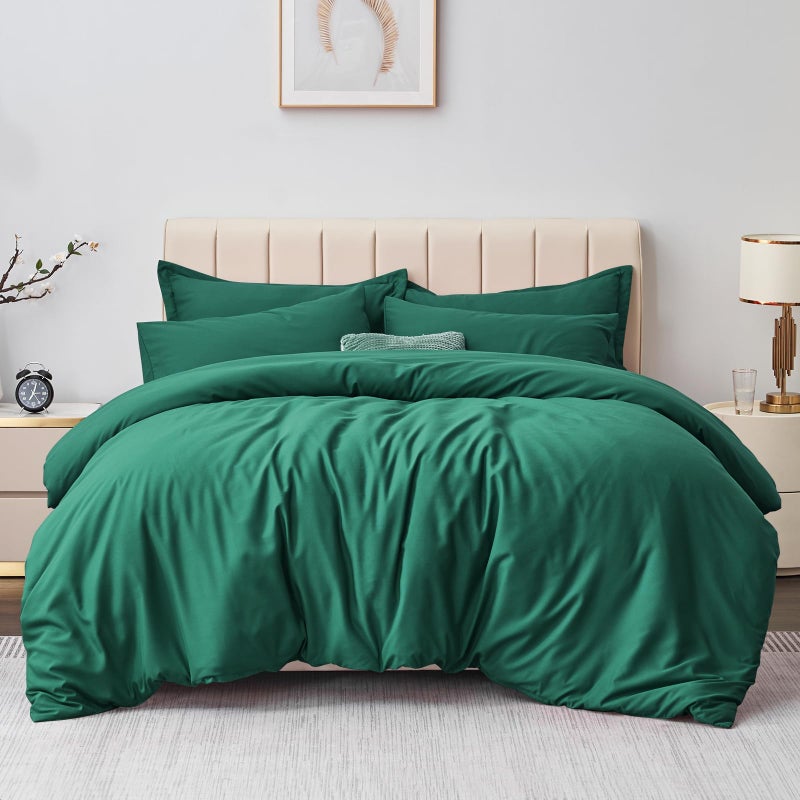 Aisbo Super King Duvet Covers Set Green  3Pcs Superking Size Bedding Set Soft Brushed Microfiber Quilt Cover with 2 Pillowcases