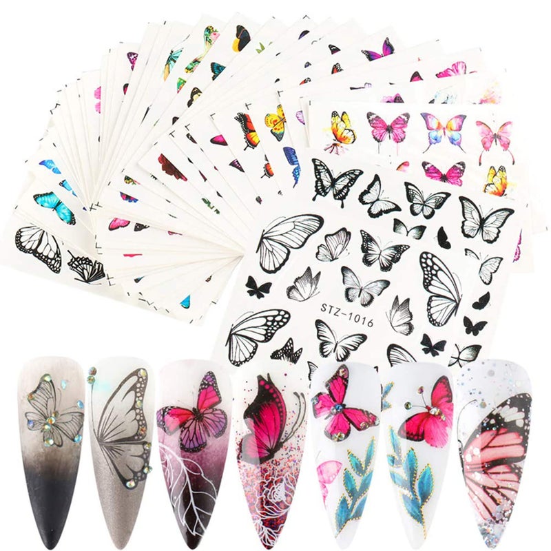 Butterfly Nail Art Stickers Holographic 30 Sheets Butterflies Nail Water Transfer Decals Designs Colorful Butterfly Nail Art Sticker Supplies for Women Girls Manicure Decorations DIY Nail Decal