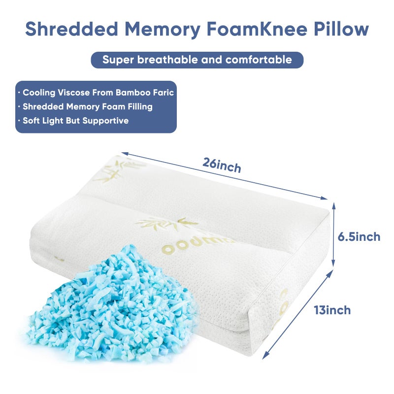 MINUPWELL 6.5" Knee Pillow for Side Sleepers - 100% Shredded Memory Foam Leg Pillow for Side Sleeping - Between Leg & Under Hip Pillow - Relieving Leg, Back, and Knee Pain - Rayon Derived from Bamboo - Image 2