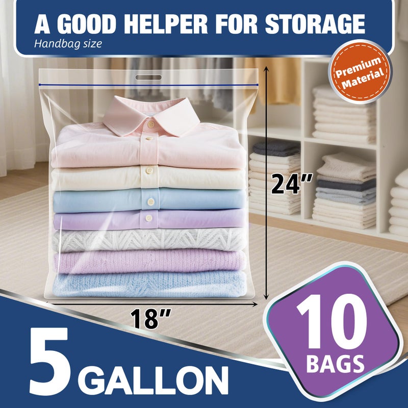 LVYSHOW 5 Gallon Extra Large Zipper Bag, 18â€ x 24â€ Clear Plastic Storage Bag with Handle for Clothes, Moving, Travel, 2mil Thick, 10pcs - Image 2