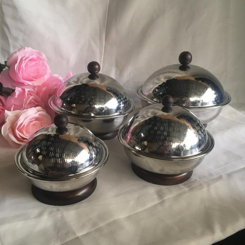 Peelorange Stainless Steel Set of 4 Serving Bowls with Lids Fruits Nuts Bowl Butter Dish Candy Pot MultiPurpose Kitchen Storage Container Set for Dining Table - Image 1