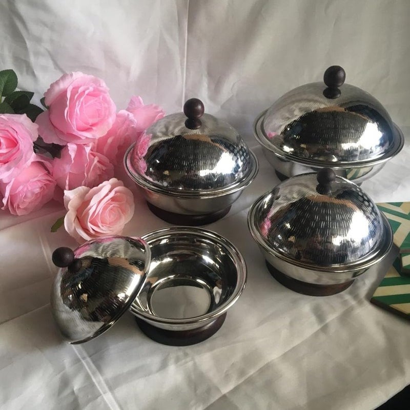 Peelorange Stainless Steel Set of 4 Serving Bowls with Lids Fruits Nuts Bowl Butter Dish Candy Pot MultiPurpose Kitchen Storage Container Set for Dining Table - Image 2