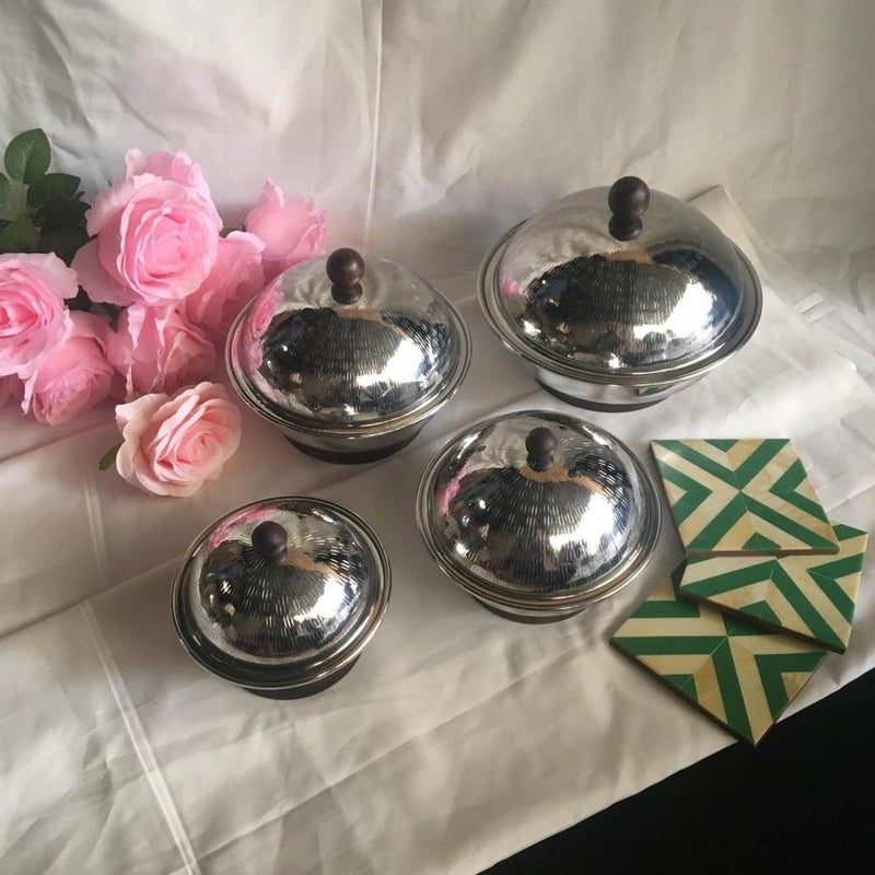Peelorange Stainless Steel Set of 4 Serving Bowls with Lids Fruits Nuts Bowl Butter Dish Candy Pot MultiPurpose Kitchen Storage Container Set for Dining Table - Image 4