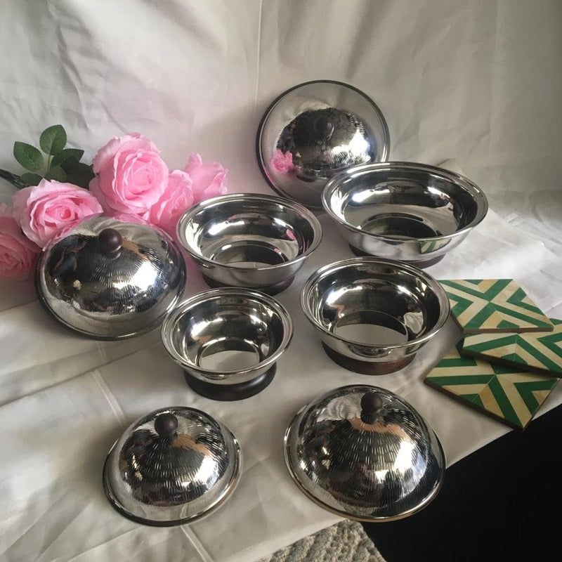 Peelorange Stainless Steel Set of 4 Serving Bowls with Lids Fruits Nuts Bowl Butter Dish Candy Pot MultiPurpose Kitchen Storage Container Set for Dining Table - Image 5