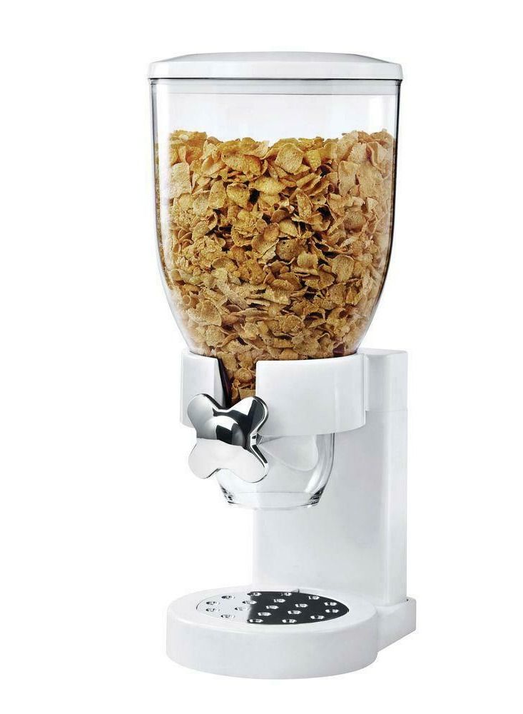 Shallow White Cereal Dispenser Dry Food countertop Kitchen Tools Storage Container, Dry Food Dispenser - Image 4