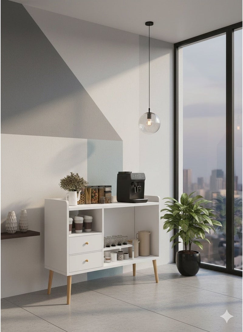 EXPERT Coffee corner with storage space, multifunctional sideboard, buffet, kitchen cabinet with drawers, dining room, living room, simple cabinet, white color, EI-110 - Image 2