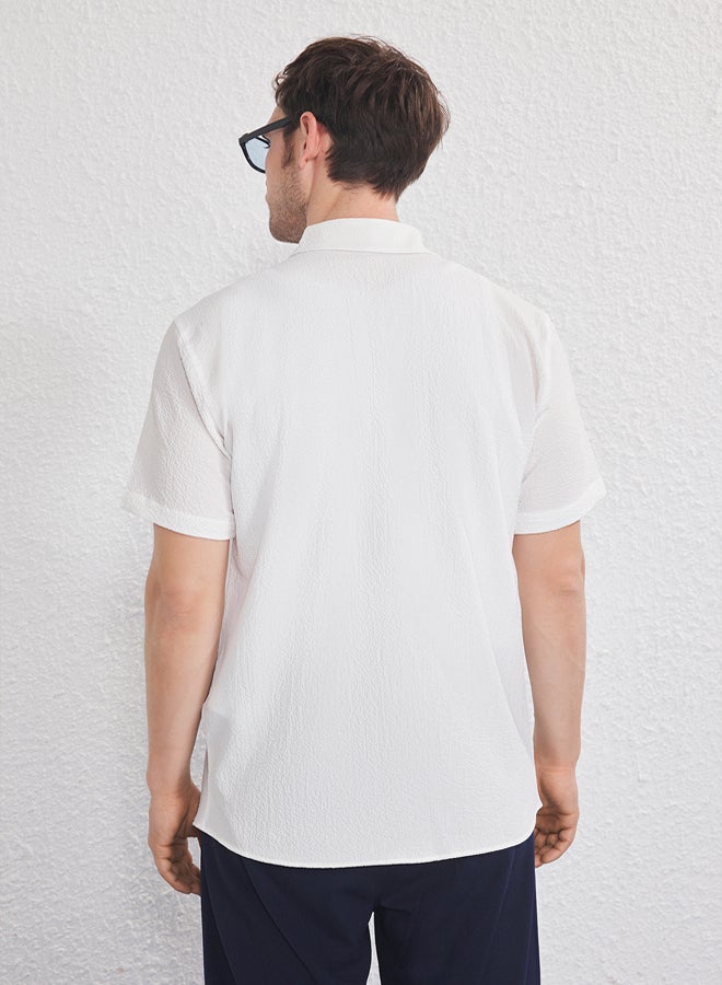 trendyol White Regular Fit Textured Loose Casual Men's Shirt - Image 4