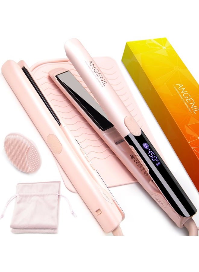 ANGENIL Hair Straightener 2.5 cm, Ceramic Titanium Ion Straightening Curling and Straightening, Dual Tension Straightener and Curling Iron 2 in 1, 160-230 °C Hair Straightener, with Heat-resistant - Image 1