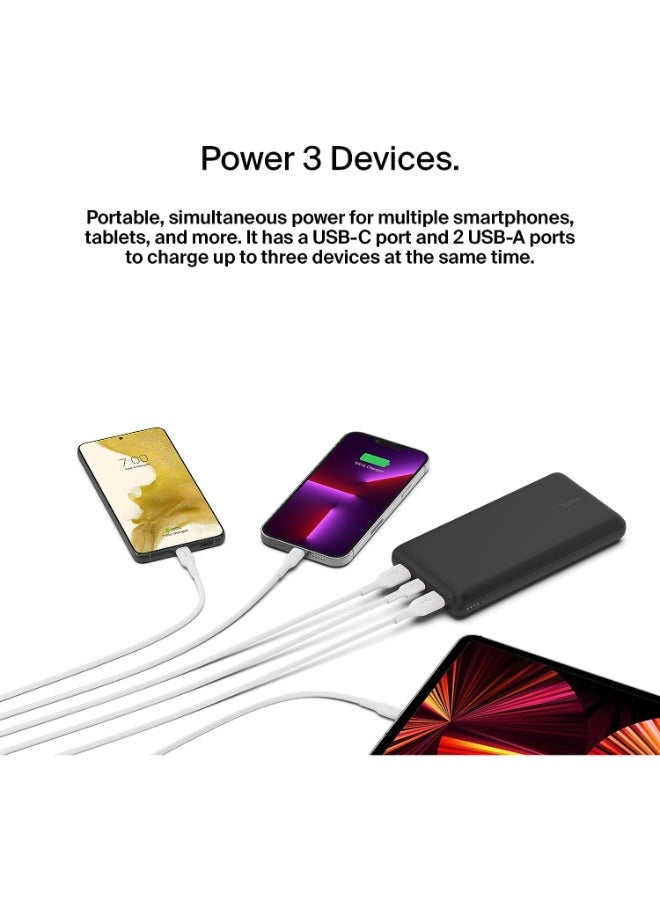 بيلكين شاحن محمول BoostCharge USB-C، بقدرة 20000 من Belkin مع منفذ USB-C ومنفذي USB-A وكابل USB-C إلى USB-A لـهواتف iPhone 15 و15 Plus و15 Pro و15 Pro Max وSamsung Galaxy S24 والمزيد، باللون الأسود. أسود - Image 3