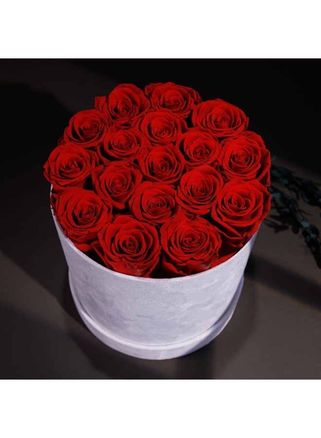 Artificial Red Roses in Suede Box - 17-Piece Roses in a Box - Artificial Roses Forever Lasting- Red Flowers forValentine's Day, Birthday, Mother's Day (Red) - Image 1