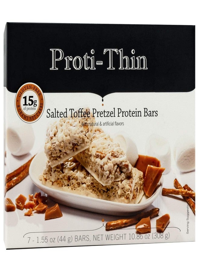 Proti Thin Salted Toffee Pretzel Protein Bars 15G Protein Low Calorie Very Low Carb Vlc Low Fat High Fiber Snack Bar Keto Diet Friendly Ideal Protein Compatible No Gluten Ingredients 7 Box