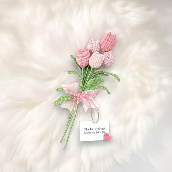 Happy ThreadsHandmade Crochet Pink Tulips Flower BouquetEcoFriendly Elegant Floral Arrangements for SistersBest Decorative Gifting Items for Home and Office - Image 2