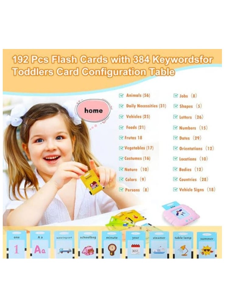 Generic Talking Flash Cards Educational Toys for Toddlers Ages 1-6, British English, 384 Words, Auditory Learning Toys, Preschool Learning Resource, Electronic Interactive Toy Kids Birthday Gifts - Pink  - Image 2