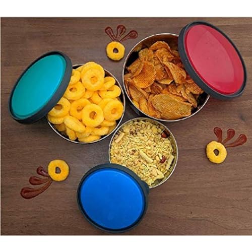 CLASSIC ESSENTIALS kiwi Stainless Steel Food Storage Container with Multi Color Lid, Serve & Store | Spill Free | Food Grade | Multipurpose Use | Air Tight | Leak Proof, Multicolor, Set of 4 - Image 3