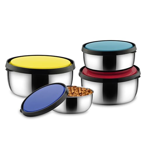 CLASSIC ESSENTIALS kiwi Stainless Steel Food Storage Container with Multi Color Lid, Serve & Store | Spill Free | Food Grade | Multipurpose Use | Air Tight | Leak Proof, Multicolor, Set of 4 - Image 1