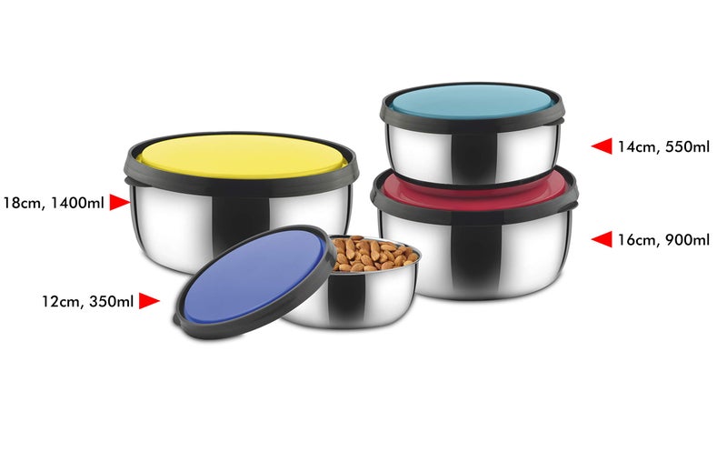 CLASSIC ESSENTIALS kiwi Stainless Steel Food Storage Container with Multi Color Lid, Serve & Store | Spill Free | Food Grade | Multipurpose Use | Air Tight | Leak Proof, Multicolor, Set of 4 - Image 2