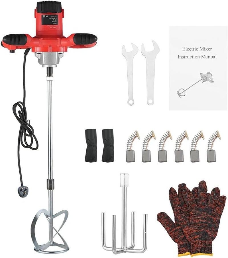 Cement Mixer 2100W Electric Handheld Cement Mixer 2Pcs Mixing Heads Included Portable Mortar Mixer With 6 Adjustable Speed Mud Mixer For Mixing Plaster Cement Paint Fodder - Image 1