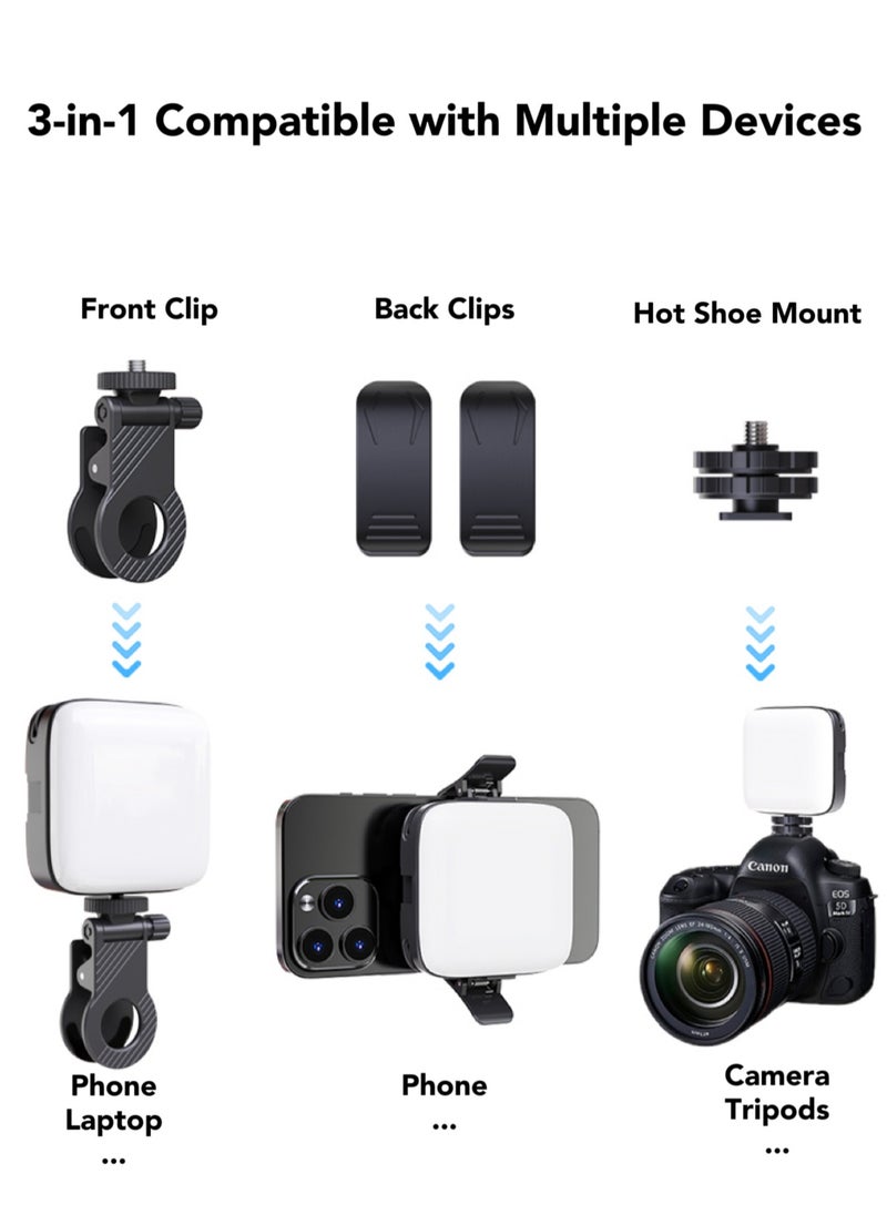 Oasis Casa LED Selfie Light with Clips Portable Phone Light for Video Shooting Vlogging Kit, 64 Beads 3 Colors 9 Modes 2000mAh Battery, Fill Light for iPhone Photo Camera Computer Laptop TikTok Makeup Video Call  - Image 4