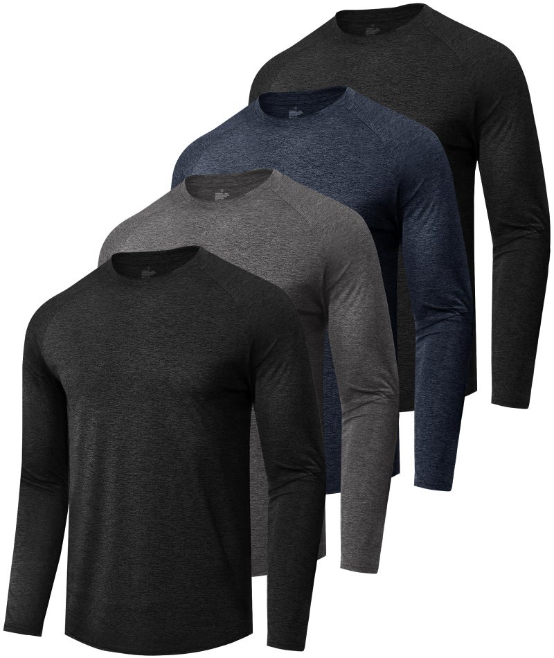 BOOJO 4 Pack Long Sleeve Shirts for Men - Quick Dry Moisture Wicking Sun Protection Tshirts for Fishing Workout Athletic Casual Gym - Image 1