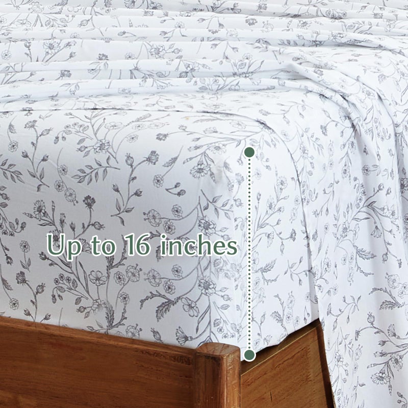 HYPREST 100% Cotton Sheets King Floral Patterned - White and Black King Sheets Deep Pocket Crispy Percale Bed Sheets Soft Breathable Durable - Image 5