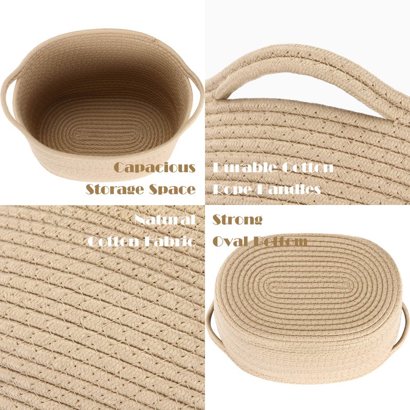 Sea Team Oval Cotton Rope Woven Storage Basket with Handles, Diaper Caddy, Nursery Nappies Organizer, Baby Shower Basket for Kid's Room, 12.2 x 8 x 9 Inches (Small Size, Grey) - Image 2