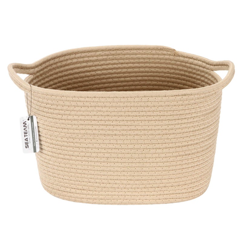 Sea Team Oval Cotton Rope Woven Storage Basket with Handles, Diaper Caddy, Nursery Nappies Organizer, Baby Shower Basket for Kid's Room, 12.2 x 8 x 9 Inches (Small Size, Grey) - Image 1