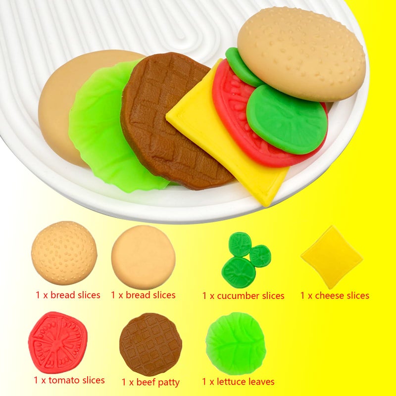 funnysquee 7 Layers Hamburger Toy Stress Relief Soft Simulation Food Detachable Burger Squeeze Toys Kawaii Squishies Birthday Gift for Kids (Hamburger A) - Image 4