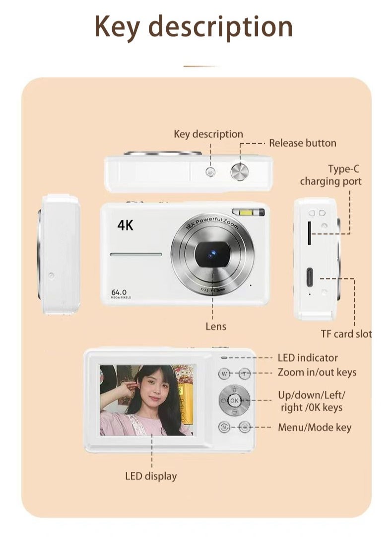 Generic - HD CCD Digital Camera, Affordable Student Entry-Level Pocket Camera, Retro Style Vlog Video Camcorder with 2.8-inch Display (No Memory Card Included) - Image 1