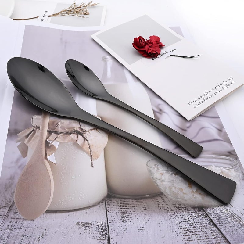 snplowum 24Piece Black Flatware Mirror 1810 Stainless Steel Modern  Luxury Dinnerware Set With Serrated Steak Knife Teaspoon For Daily Use or Dinner Party Restaurant  Service For 4 - Image 4