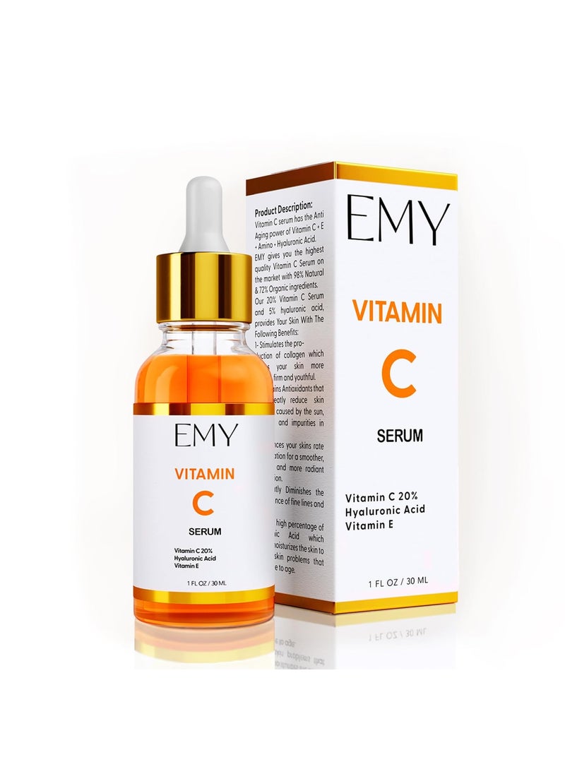 EMY Vitamin C Serum Hyaluronic Acid Antiaging Face Moisturizer Nourishing Protects your skin Antiwrinkle care Collagen Glycerin Ascorbic Acid Plumping Cream 