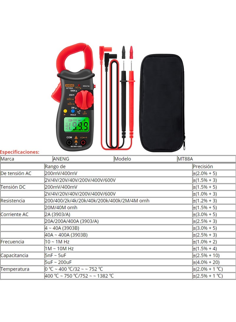 إسكدنيا Digital Clamp Meter, High Accurate Contactless Backlight Handheld AC DC Voltage Tester for AC DC Voltage,NCV Zero Live Wire Detector Professional Multimeter Clamp AC/DC Voltage Tester  - Image 4