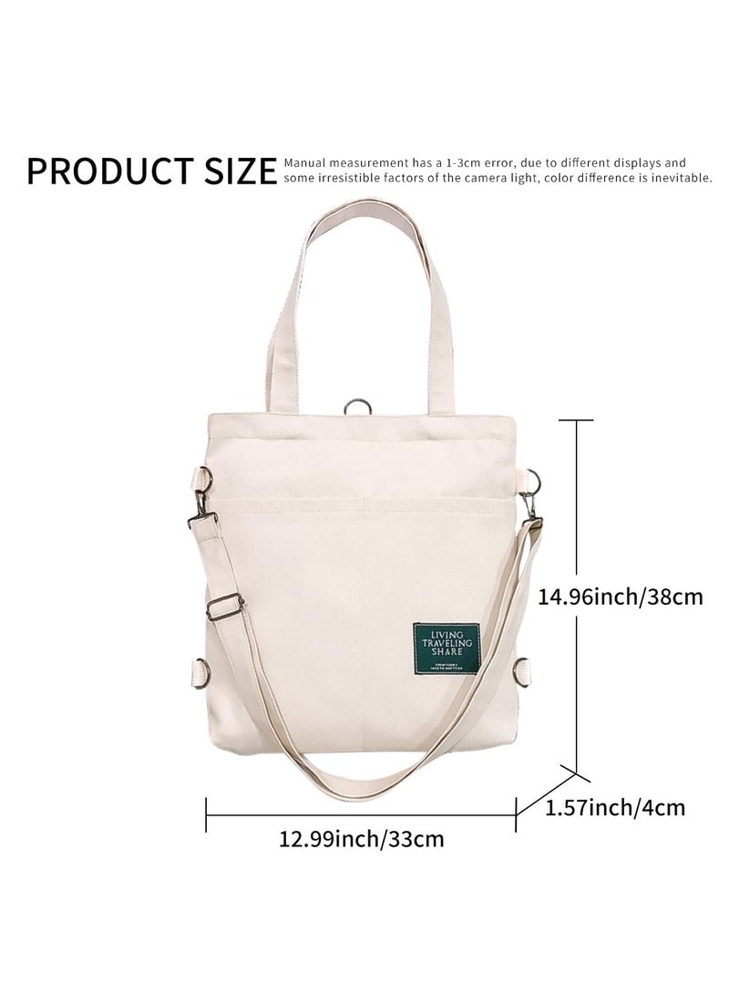 2-Pack Canvas Tote Bags for Women - Beige & Black Crossbody Shoulder Handbags with Inner Zipper Pocket, Spacious Design, Ideal for Work, Shopping, and Travel.  - Image 4