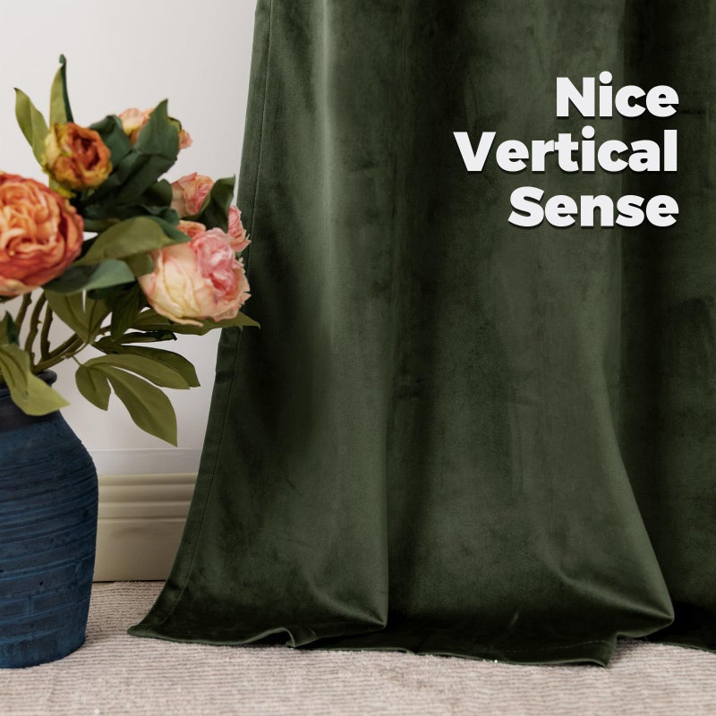 BGment Olive Green Velvet Curtains 102 Inches Long for Living Room, Thermal Insulated Room Darkening Curtains Drapes Window Treatment with Back Tab and Rod Pocket, Set of 2 Panels, 52 x 102 Inch - Image 5