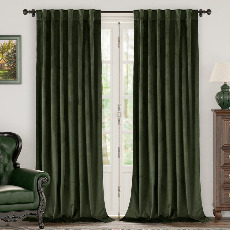 BGment Olive Green Velvet Curtains 102 Inches Long for Living Room, Thermal Insulated Room Darkening Curtains Drapes Window Treatment with Back Tab and Rod Pocket, Set of 2 Panels, 52 x 102 Inch - Image 1