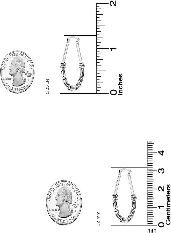 ليكالا أقراط حلقية من الفضة الإسترليني عيار 925 من LeCalla للنساء | أقراط حلقية عتيقة مستوحاة من الفن البالي البوهيمي القبلي | أقراط حلقية بيضاوية الشكل متدلية للنساء 32 مم - Image 4