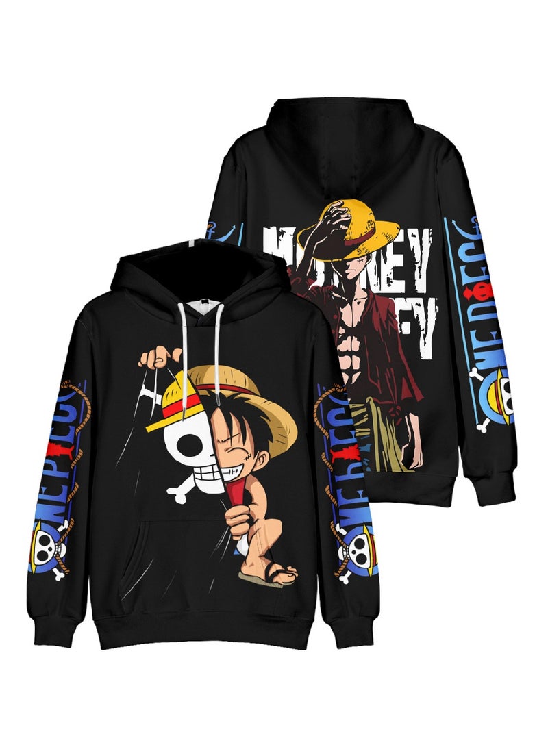 عام هودي بطبعات ون بيس، قصة واسعة، متوفر بمقاسات متعددة، يلبي احتياجات ارتداء اليومي. - Image 1