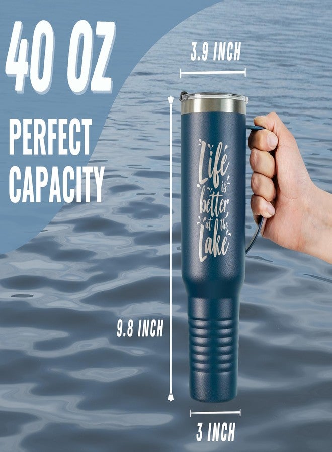 Onebttl Lake House Gifts, Lake Gifts for Women, Men, 40oz Insulated Travel Cup with Handle Lake Life Gifts, Housewarming Gifts for Lake House, Gifts for Lake Lovers, Blue - Life Is Better at the Lake - Image 5