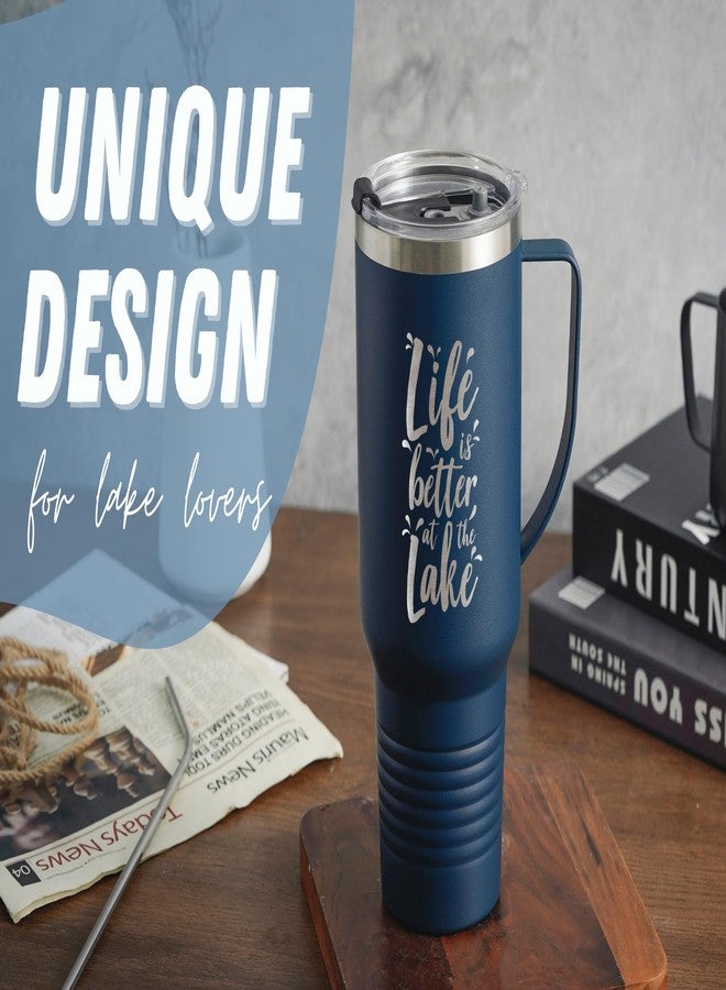 Onebttl Lake House Gifts, Lake Gifts for Women, Men, 40oz Insulated Travel Cup with Handle Lake Life Gifts, Housewarming Gifts for Lake House, Gifts for Lake Lovers, Blue - Life Is Better at the Lake - Image 2