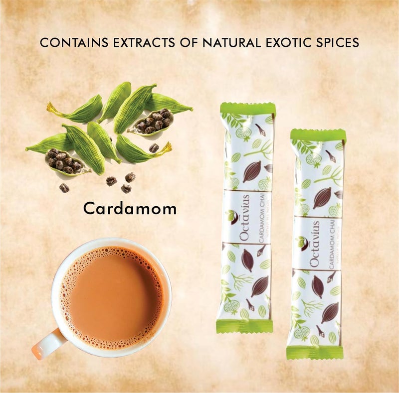Octavius | Cardamom Chai Premix Tea - 10 Pouches (Pack Of 2) | Elaichi Chai | Gift Tin Pack | Premix Tea Powder | Instant Tea | Tea Premix | 1 Minute Tea - (15Gm X 20 Sachets, Chai Tea) - Image 2