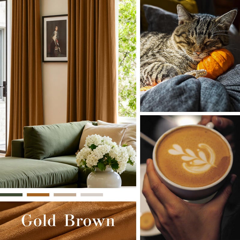 Lazzzy Velvet Blackout Curtains Thermal Insulated Room Window Drapes Super Soft Luxury Curtains for Living Room Bedroom Rod Pocket 2 Panels, Gold Brown, 52" W x 63" L - Image 2