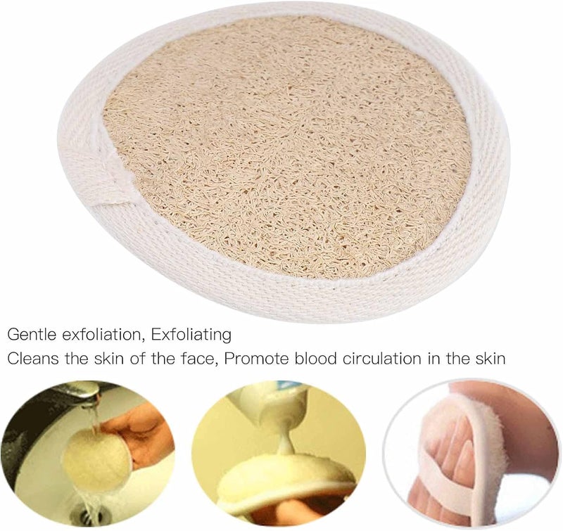 klarako 3pcs Loofa Sponge Pad, Natural Loofah Sponge Exfoliating Body Scrubber, Exfoliating Loofah Pads and Sponges for Bathing, Organic Loofah with Flexible Fibers and Cotton Handle for Women(primary color) - Image 2