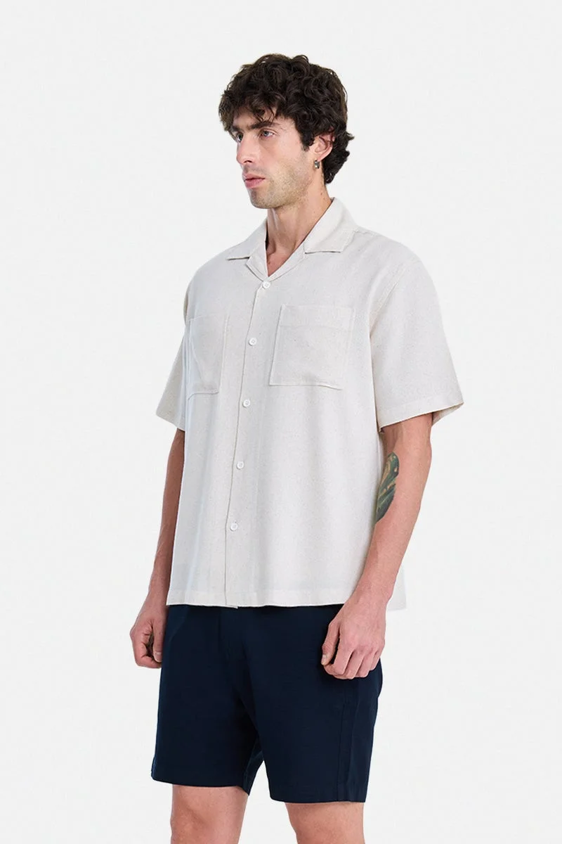 Snitch Off-White Off-White Textured Half Sleeve Boxy Vacation Shirt for Men | Best Price UAE