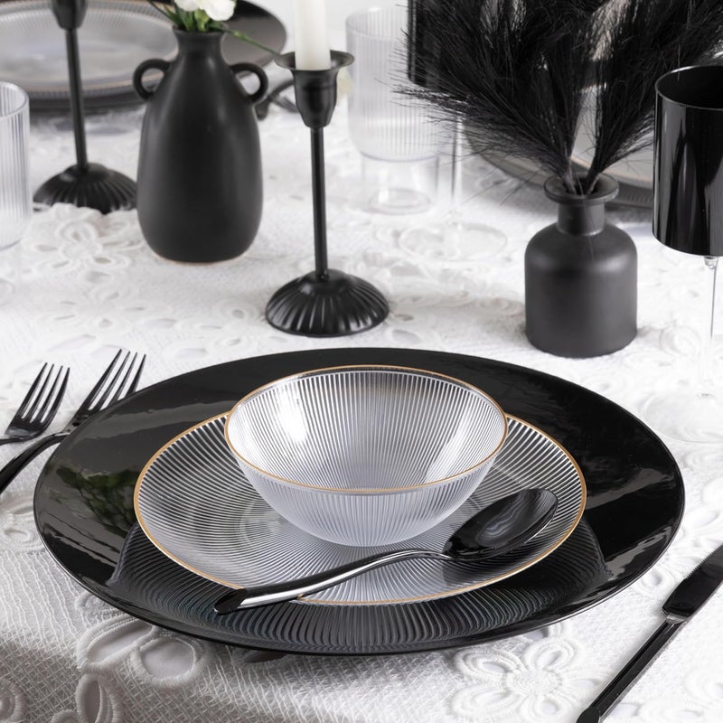 PLASTICPRO 24 Piece Bowls Clear With Gold Rim Plastic Soup Bowls Disposable Plastic Fancy Heavy Duty Party Dishes 24 Bowls Clear with Gold Rim - Image 2