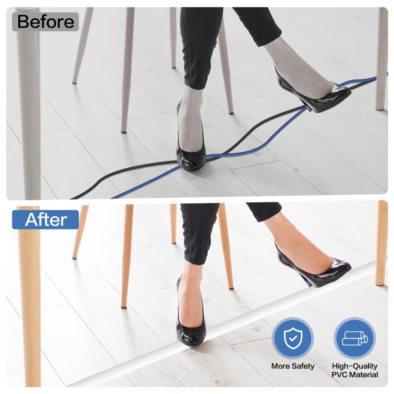 LSGCQ Floor Cord Cover Self Adhesive Cord Hider Floor Extension Cord Covers for Floor Power Cord Protector Cable Management Prevent Cable Trips Cable Cavity 0.47" W x 0.27" H (White, 10Ft) - Image 5