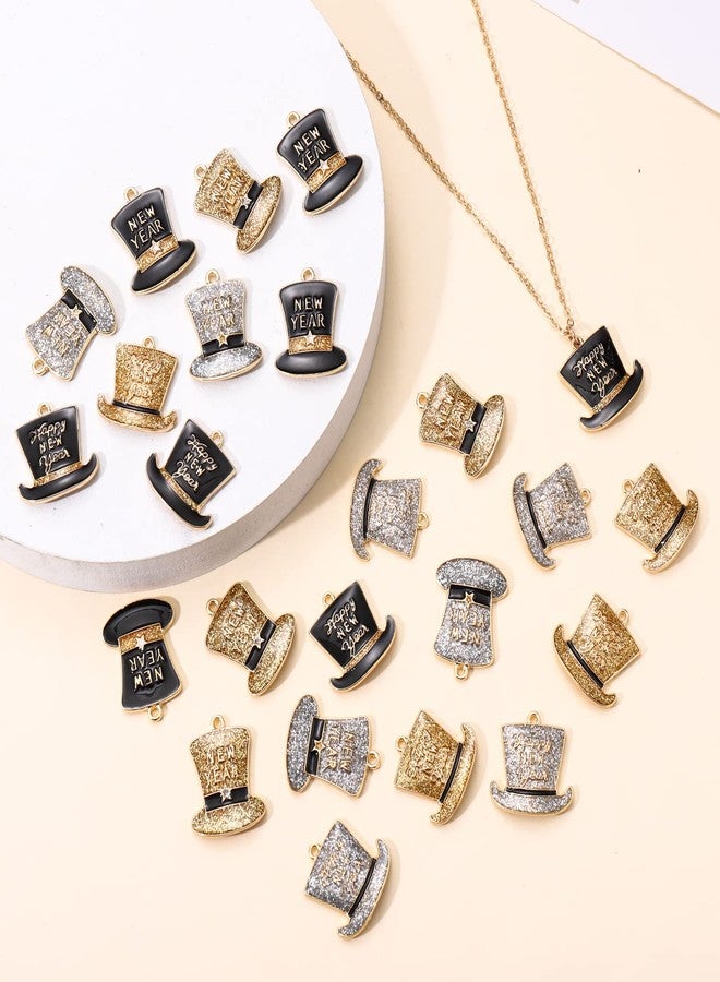 PHALIN 24PCS New Year Charms for Jewelry Making Enamel Glitter Star Charms Top Hat Pendants for Bracelet Necklace Earrings Making DIY Crafts New Years Eve Party Gifts (Hat) - Image 2